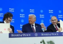 Javier Milei participó de la firma del Consejo de la Paz creado por Donald Trump